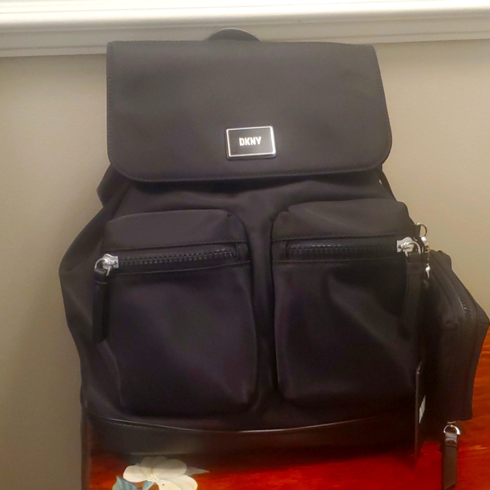 DKNY Black Daman Backpack- Mini Backapack- Mid Sized Casual Backpack